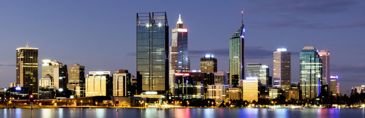 A beautiful photo of the Perth skyline in the evening